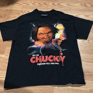 Child's Play Chucky Mens Black Friends Till The End Graphic T Shirt Size XL